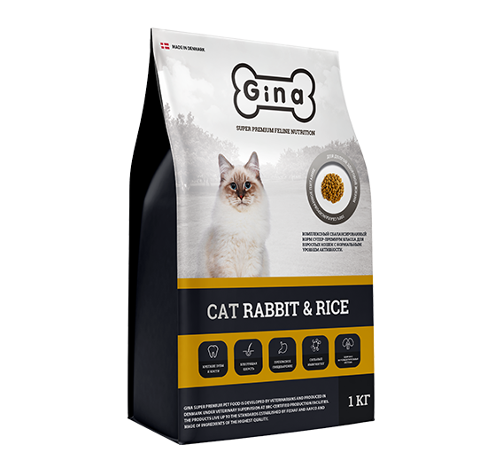 Gina Cat Rabbit&Rice для кошек с нормальным уровнем активности с кроликом