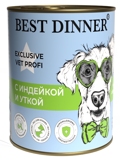 Best Dinner Exclusive Vet Profi Hypoallergenic С индейкой и уткой 340 гр