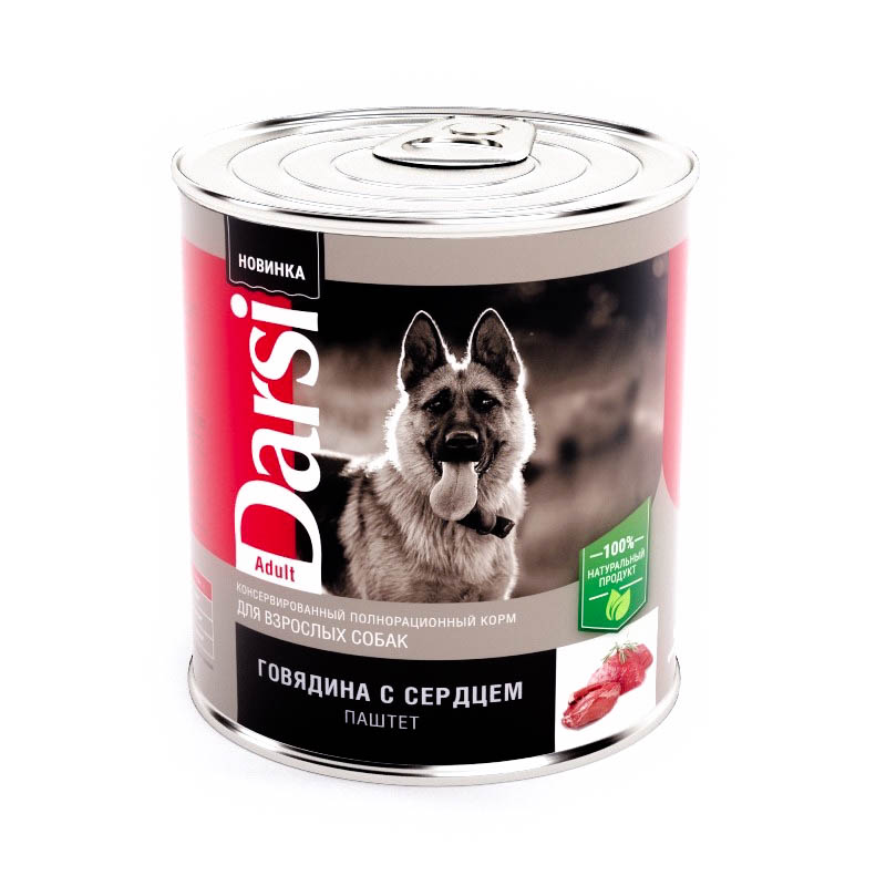 Darsi "Говядина с сердцем" Консервы для взрослых собак. паштет. 850 гр