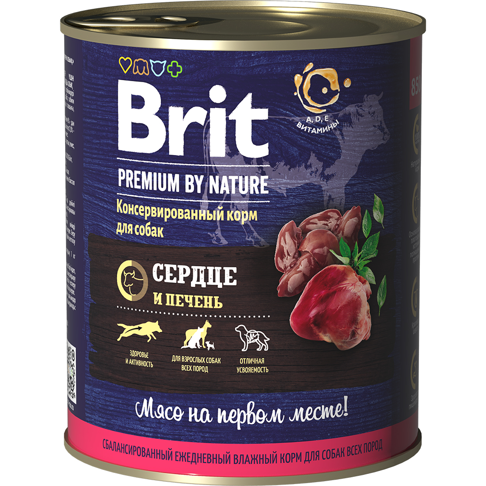 Brit Premium консервы для собак Сердце и печень 850 гр