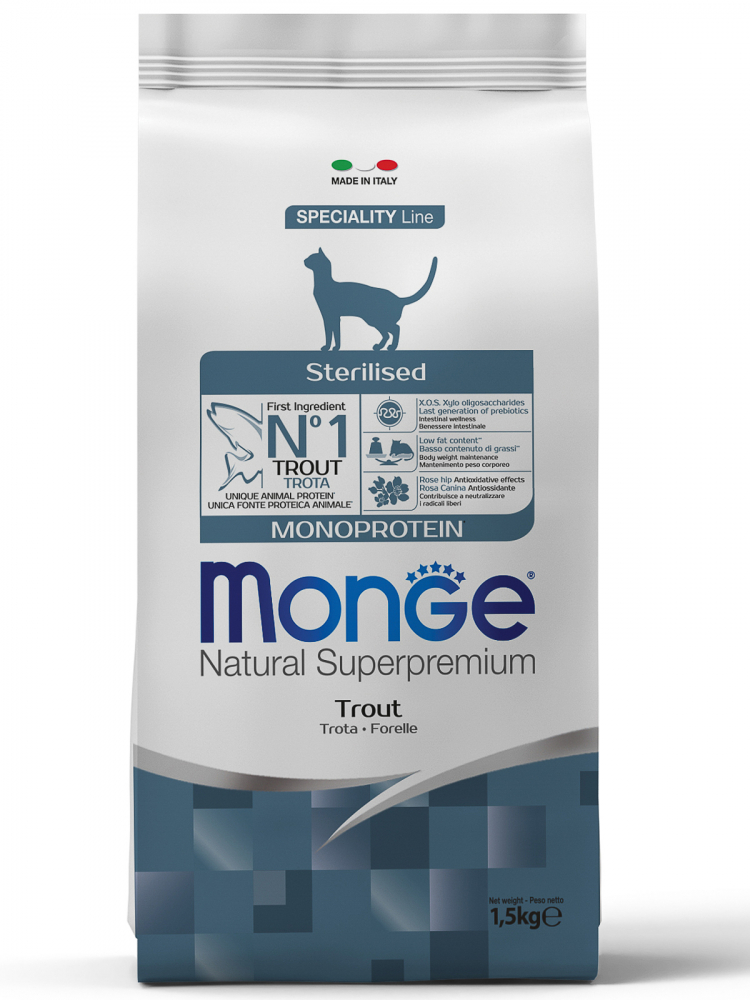 Monge Cat Monoprotein Sterilised Trout корм для стерилизованных кошек с форелью