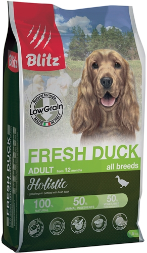 Blitz Holistic корм низкозерновой для собак свежая Утка