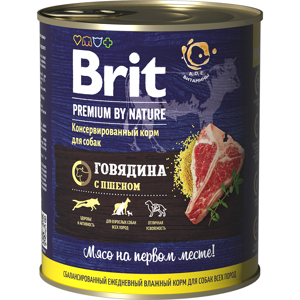 Brit Premium консервы для собак Говядина с пшеном 850 гр