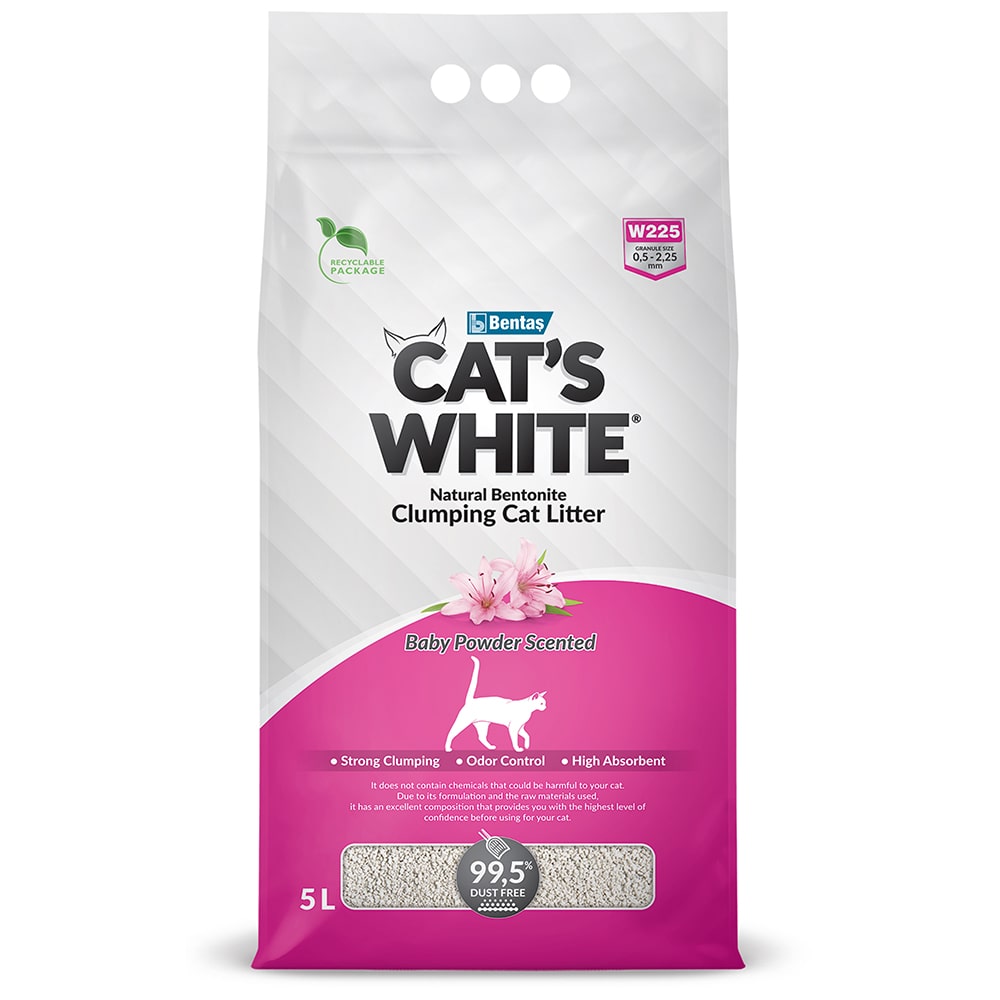 Cat's White Baby Powder комкующийся наполнитель из бентонитовой глины с ароматом детской присыпки