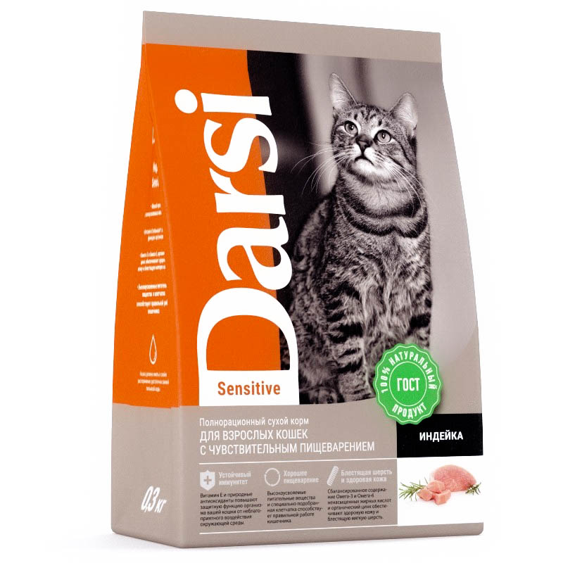 Darsi сухой корм для кошек с чувствительным пищеварением индейка
