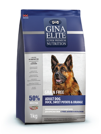 Gina Grain Free Adult Dog Duck, Sweet Potato & Orange беззерновой с уткой для собак