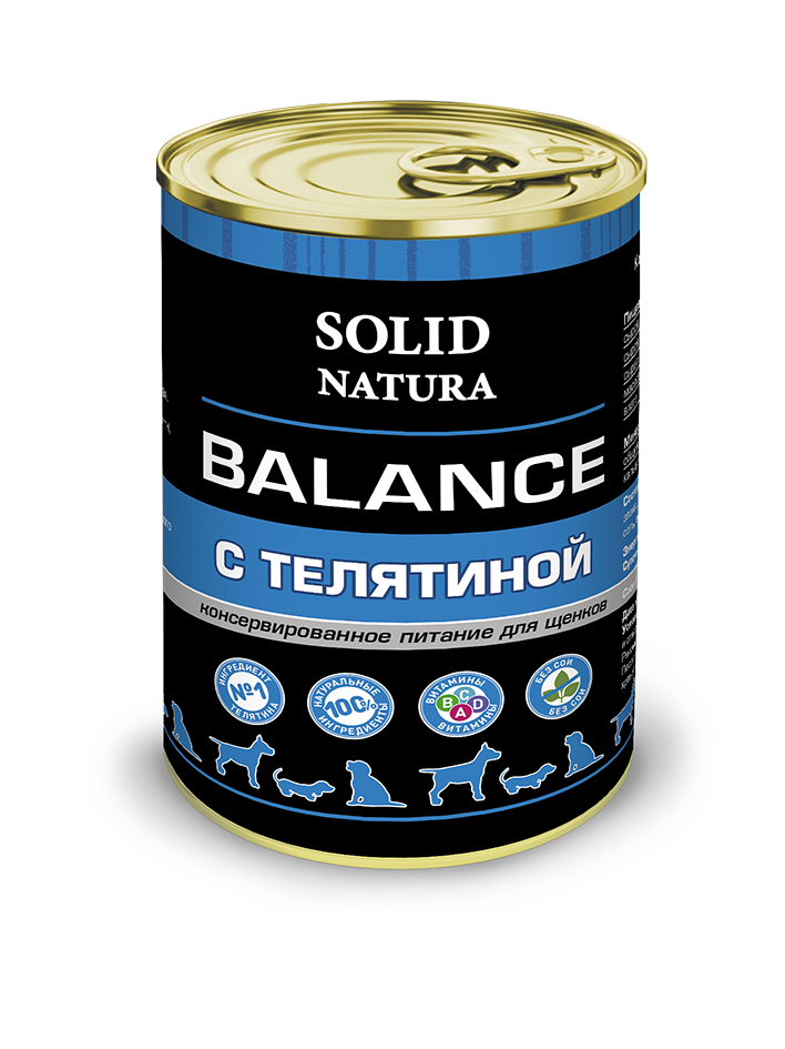 Solid Natura Balance Телятина влажный корм для щенков жестяная банка 340 гр