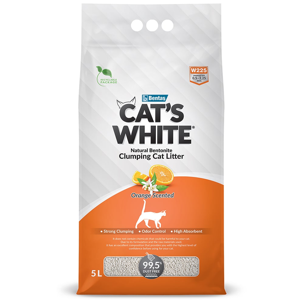 Cat's White Orange комкующийся наполнитель из бентонитовой глины с ароматом апельсина