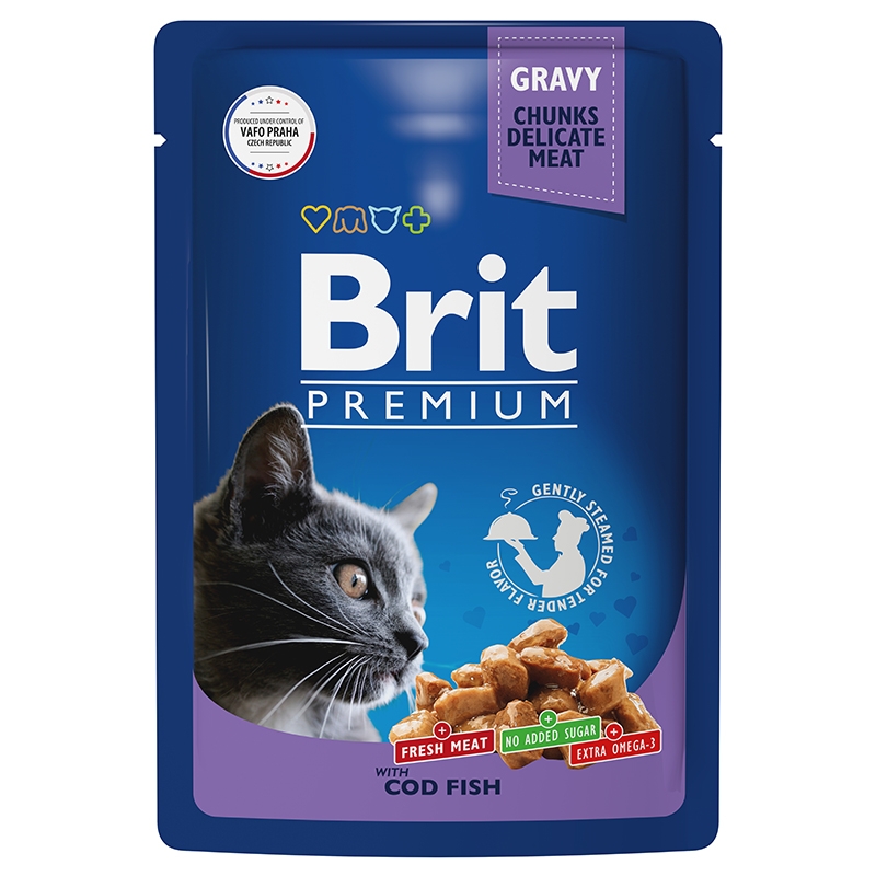 Brit Premium Пауч для взрослых кошек треска в соусе 85 гр