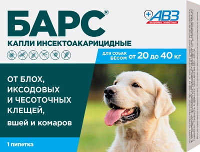 Барс капли для собак весом от 20 до 40 кг инсектоакарицидные 1 пипетка * 2,68 мл