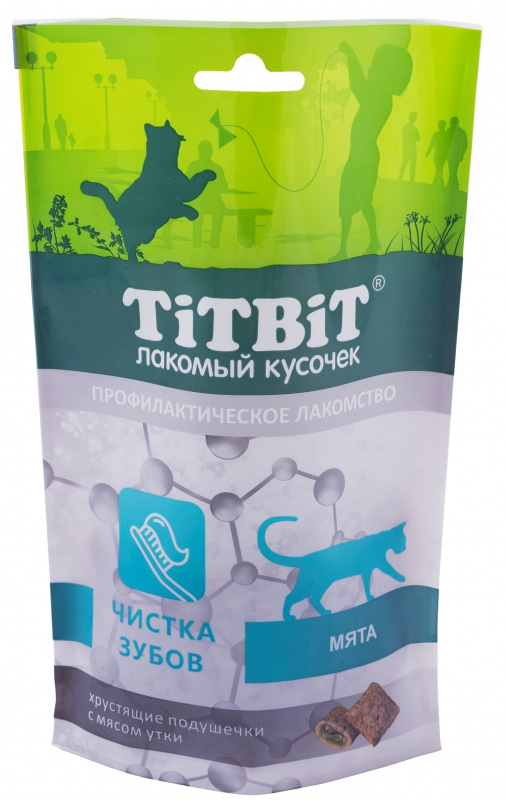 TitBit Хрустящие подушечки для кошек с мясом утки для чистки зубов 60 гр