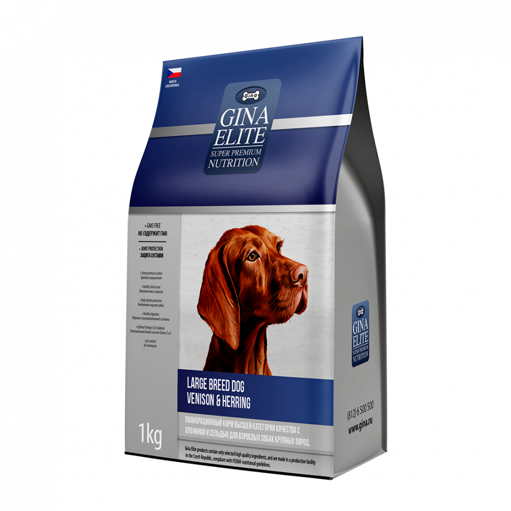 Gina Large breed dog venison & herring корм высшей категории качества с олениной и сельдью для взрослых собак крупных пород
