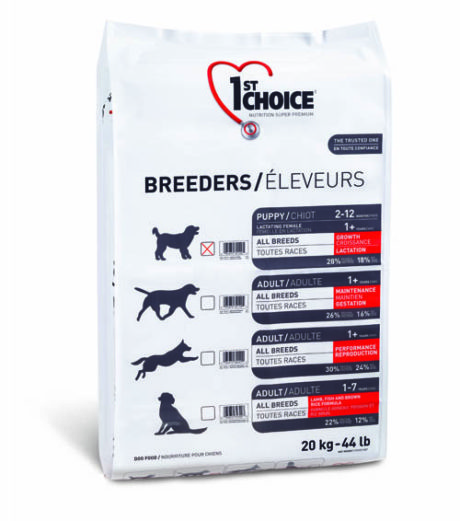 1ST CHOICE Breeders для щенков с чувствительной кожей и для шерсти, ягненок с рыбой и рисом