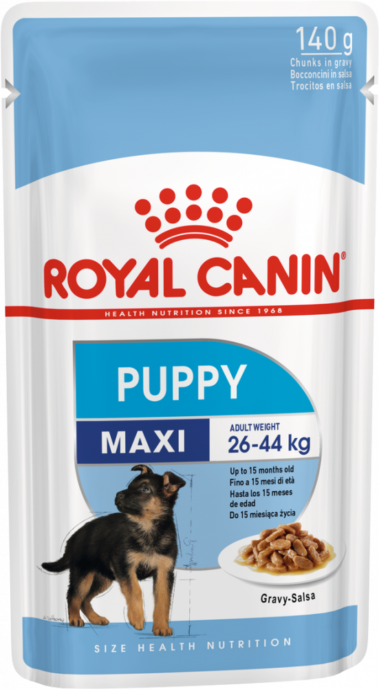 Royal Canin Maxi Puppy для щенков собак крупных размеров (вес взрослой собаки от 25 до 45 кг) c 2 до 15 месяцев пауч 140 гр