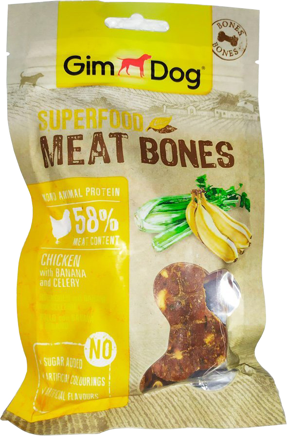 Gim Dog дополнительный корм (лакомство) из курицы с бананом и сельдереем для собак - мясные косточки суперфуд 70 гр