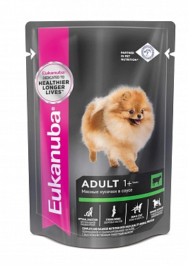 Eukanuba Adult 1+ паучи для собак с говядиной в соусе 100 гр