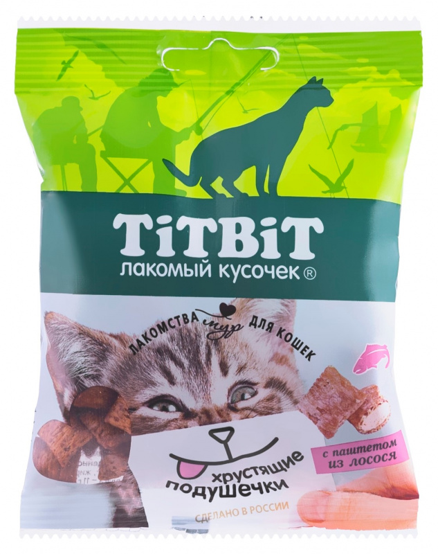 TitBit Хрустящие подушечки для кошек с паштетом из лосося 30 гр