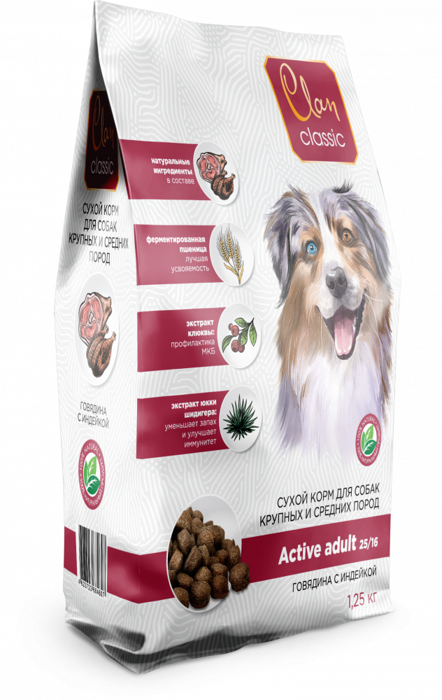 CLAN CLASSIC Active говядина и индейка для активных собак крупных и средних пород