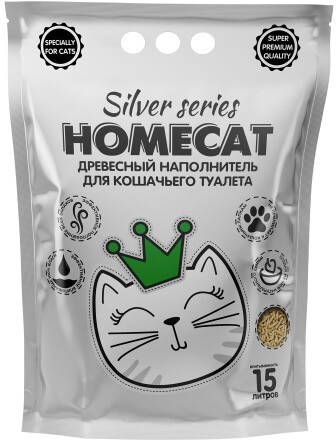 Homecat Silver Series древесный наполнитель премиум для кошачьих туалетов