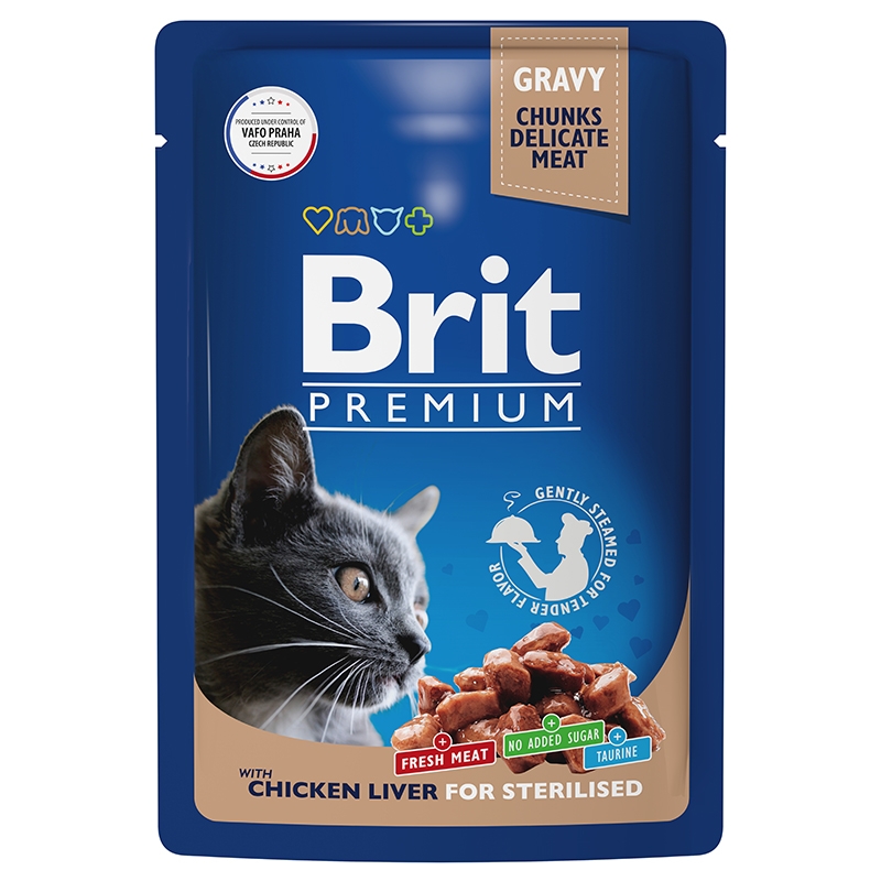 Brit Premium Пауч для взрослых стерилизованных кошек куриная печень в соусе 85 гр