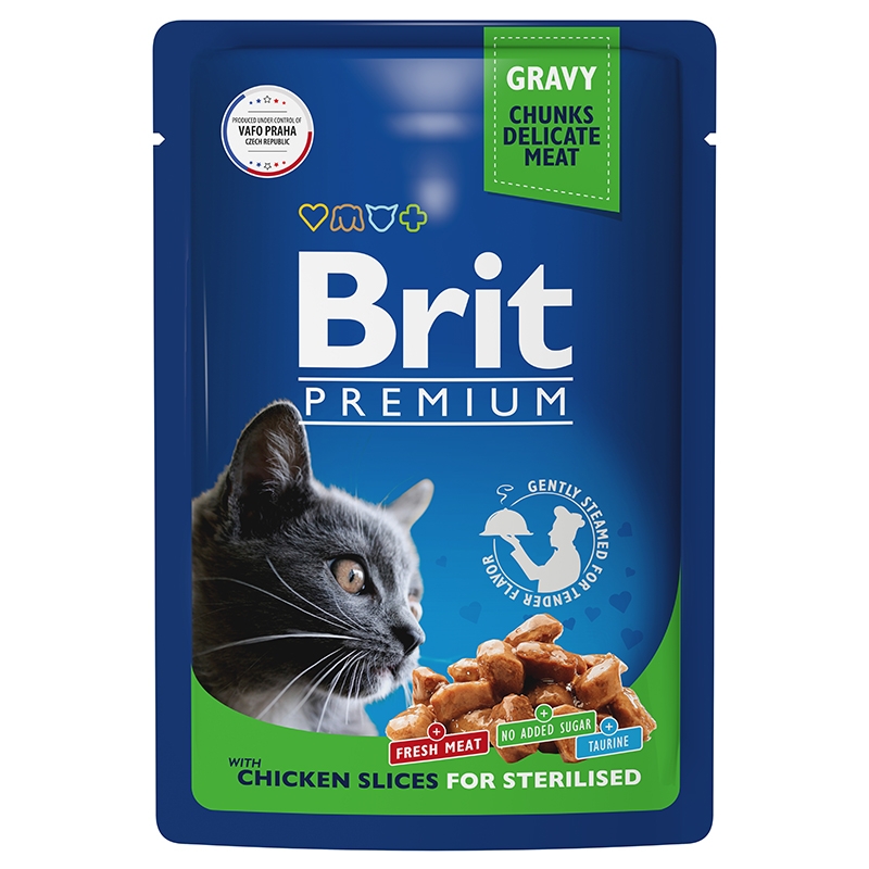 Brit Premium Пауч для взрослых стерилизованных кошек цыпленок в соусе 85 гр