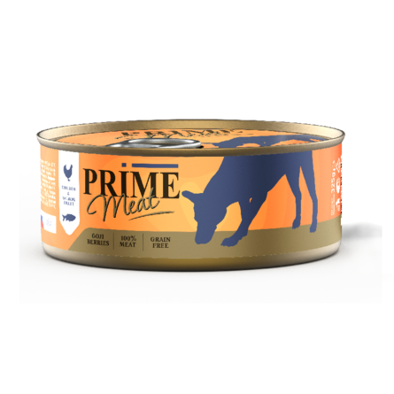 PRIME MEAT Курица с лососем, филе в желе, для собак 325 гр