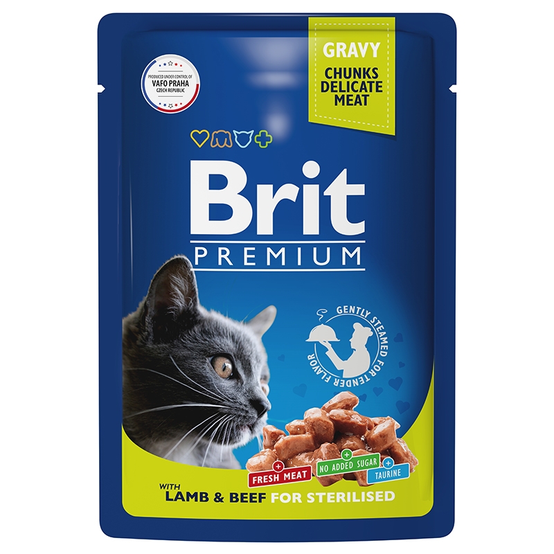Brit Premium Пауч для взрослых кошек ягненок и говядина в соусе 85 гр