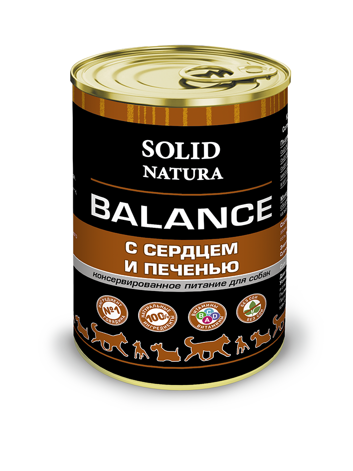 Solid Natura Balance Сердце и печень влажный корм для собак жестяная банка 340 гр