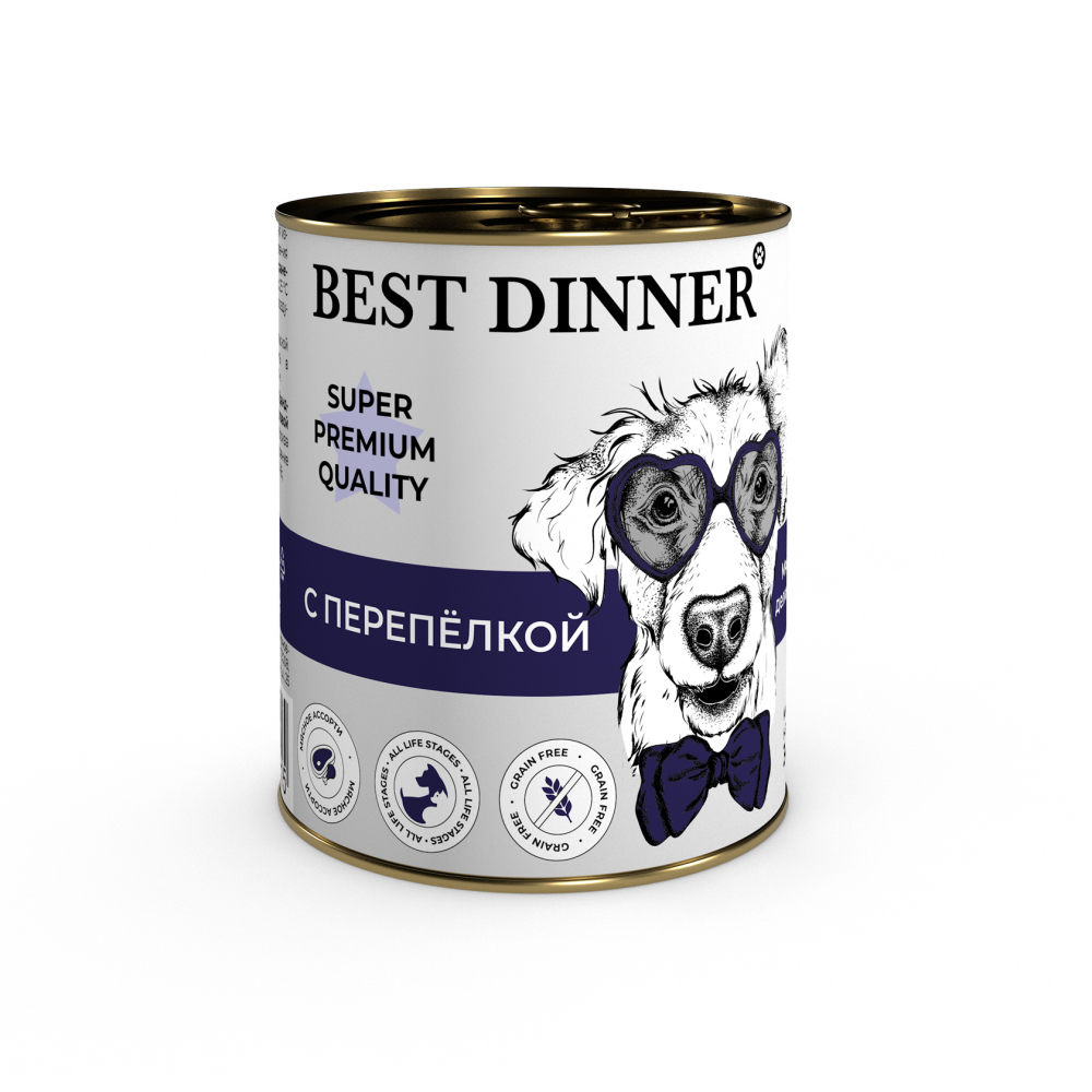 Best Dinner Super Premium консервы для собак с перепелкой 340 гр