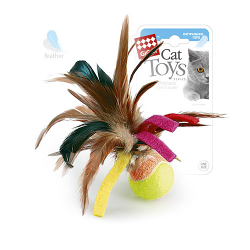 Gigwi игрушка для кошек мячик с перьями 14 см