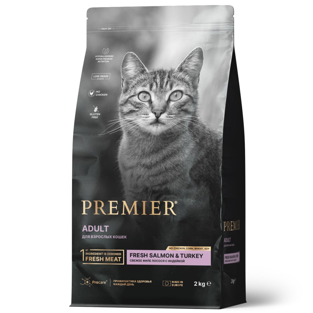 Premier Cat Salmon&Turkey ADULT (Свежее филе лосося с индейкой для кошек)