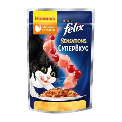 Felix Sensations Супервкус для взрослых кошек, со вкусом индейки и ягод, в желе 75 гр