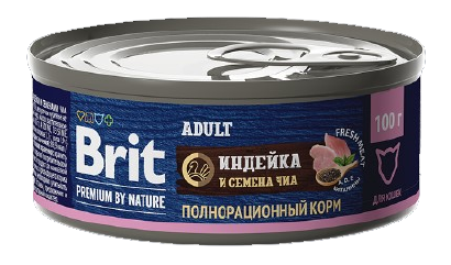 Brit Premium by Nature консервы индейка и семена чиа для кошек 100 гр