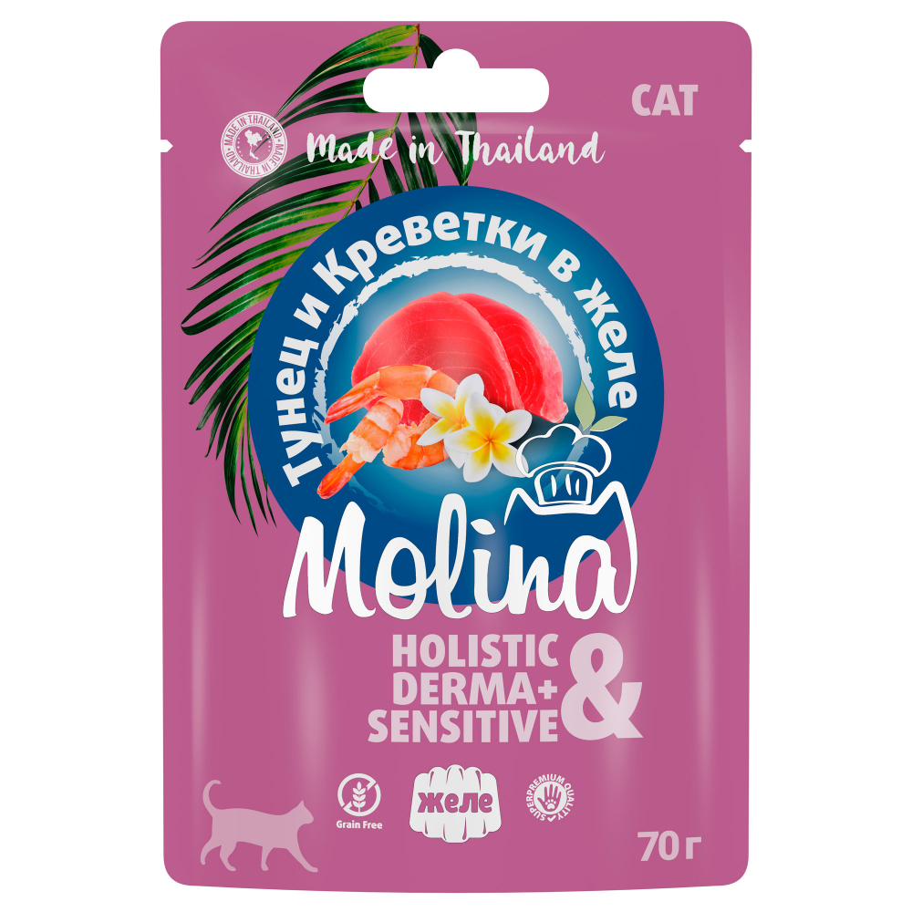Molina консервы для кошек Тунец и Креветки в желе в желе (пауч), 70 гр