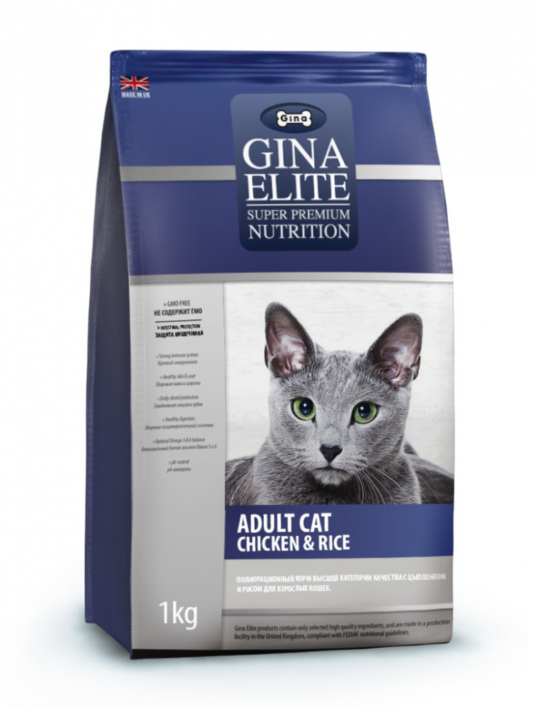 Gina Elite Cat Chicken&Rice с цыпленком и рисом для взрослых кошек