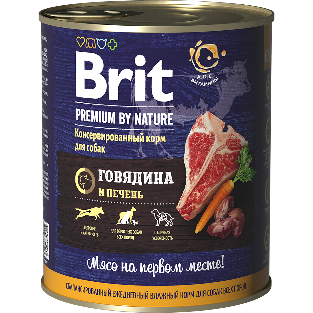 Brit Premium консервы для собак говядина и печень 850 гр