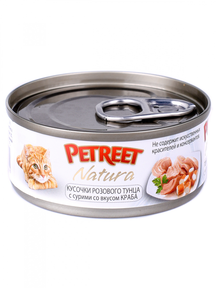 Petreet консервы для кошек с кусочками розового тунца с крабом сурими 70 гр