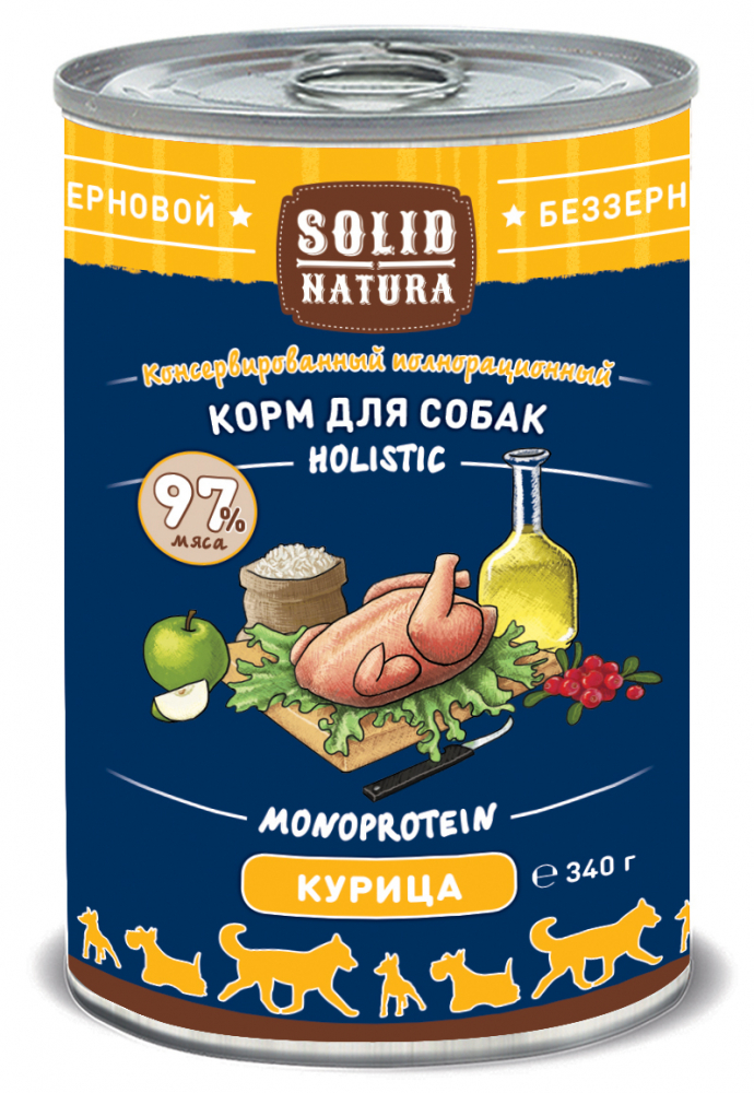 Solid Natura Holistic Курица влажный корм для собак жестяная банка 340 гр