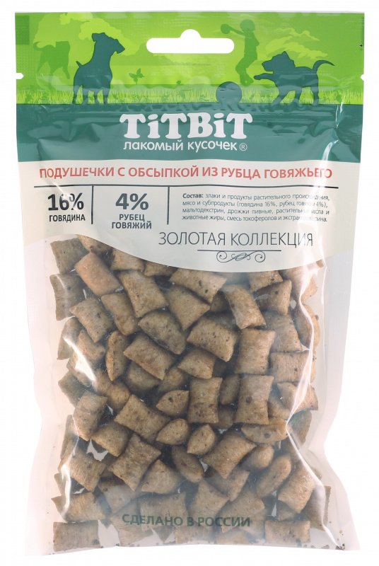 TitBit Подушечки с обсыпкой из рубца говяжьего для собак Золотая коллекция 80 гр