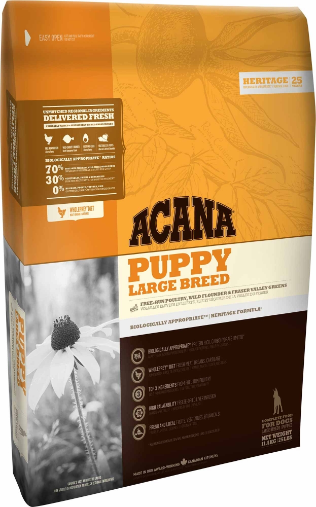 Acana Heritage Puppy & Large Breed для щенков крупных пород с цыпленком и камбалой