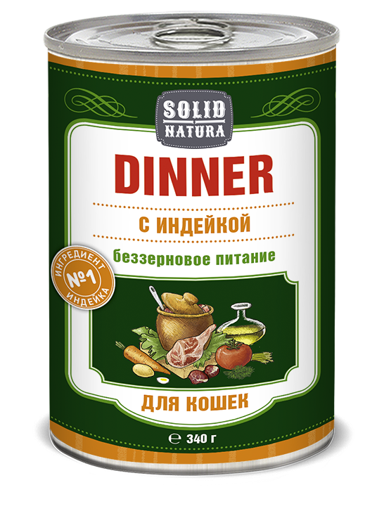 Solid Natura Dinner Индейка влажный корм для кошек жестяная банка 340 гр