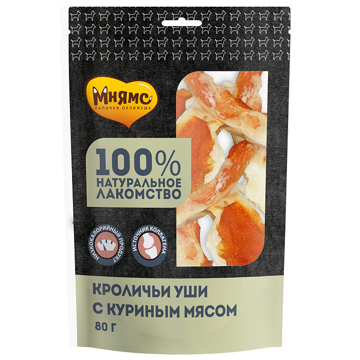 Мнямс для собак кроличьи уши с куриным мясом 80 г