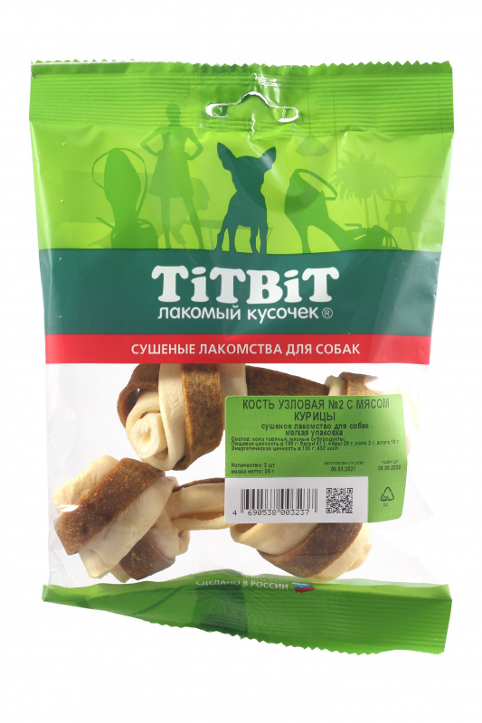TitBit Кость узловая №2 (2шт) с мясом курицы - мягкая упаковка 56 гр