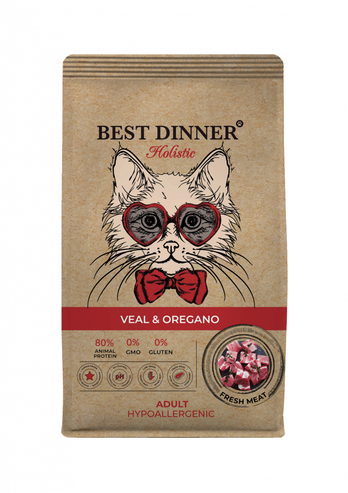 Best Dinner Holistic Hypoallergenic низкозерновой корм для кошек Best Dinner с телятиной и орегано
