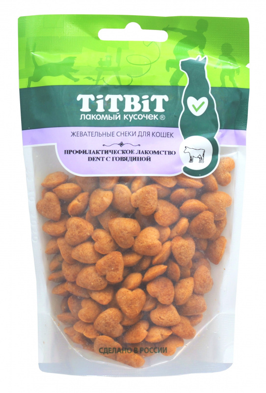 TitBit Профилактическое лакомство Dent с говядиной для кошек (Жевательные снеки) 40 гр