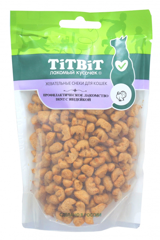 TitBit Профилактическое лакомство Dent с индейкой для кошек (Жевательные снеки) 40 гр