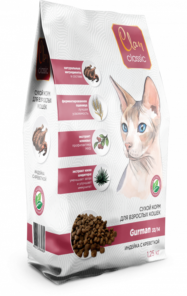 CLAN CLASSIC Gurman индейка креветки для привередливых кошек 