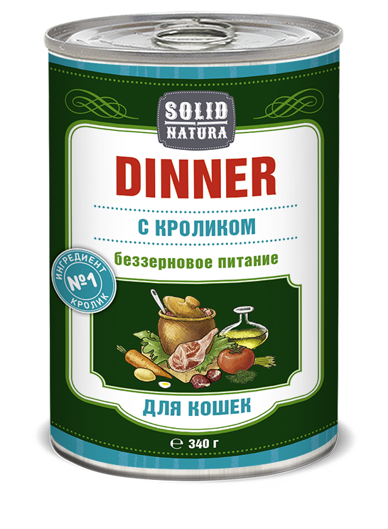 Solid Natura Dinner Кролик влажный корм для кошек жестяная банка 340 гр