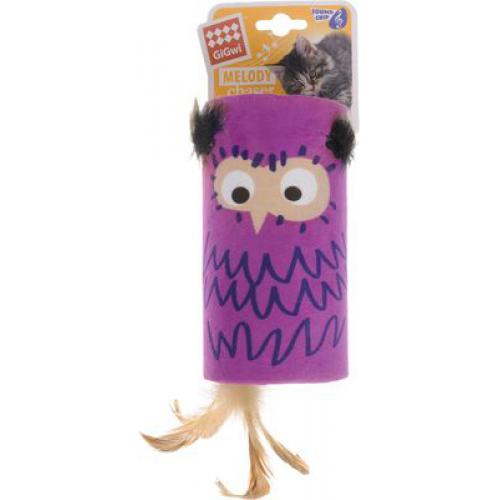 Gigwi игрушка сова, цилиндр дразнилка с хвостиком на резинке со звуковым чипом