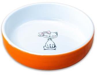 Керамик Арт миска керамическая для кошек «Кошка с бантиком», оранжевая 370 мл